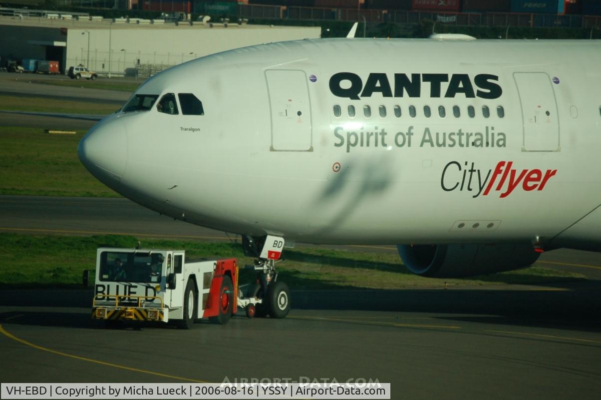 VH-EBD, 2003 Airbus A330-201 C/N 0513, Being towed to the gate