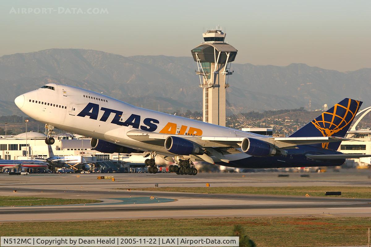 N512MC, 1976 Boeing 747-230B C/N 21220, Atlas Air N512MC departing RWY 25L in beautiful late-November evening light at LAX.