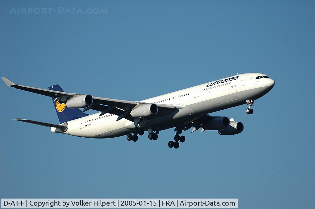 D-AIFF, 2001 Airbus A340-313X C/N 447, on final at fra