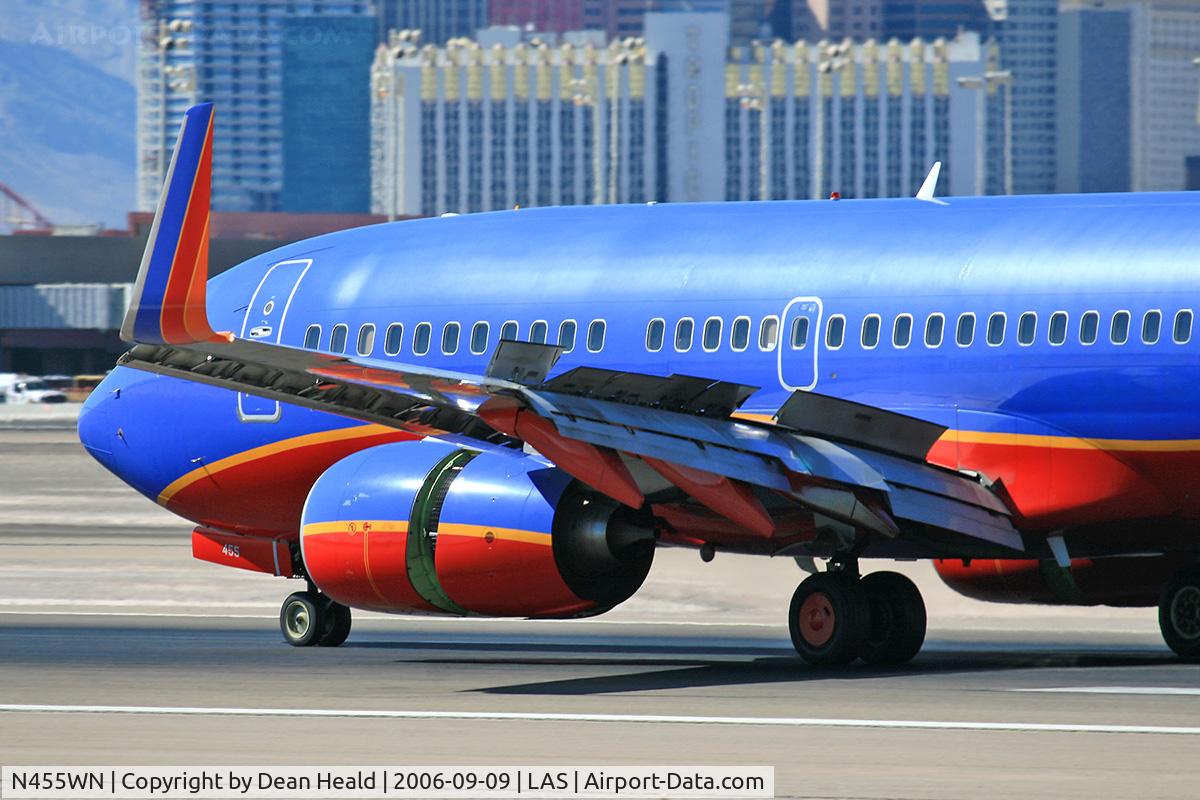 N455WN, 2004 Boeing 737-7H4 C/N 32462, Close-up of Southwest Airlines N455WN (FLT SWA2966) from Tucson Int'l (KTUS) rolling out after landing on RWY 25L.