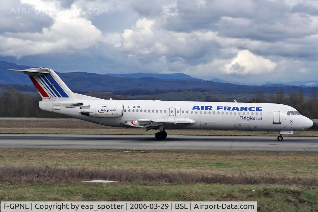 F-GPNL, 1990 Fokker 100 (F-28-0100) C/N 11325, inbound from Paris-CDG daily flight