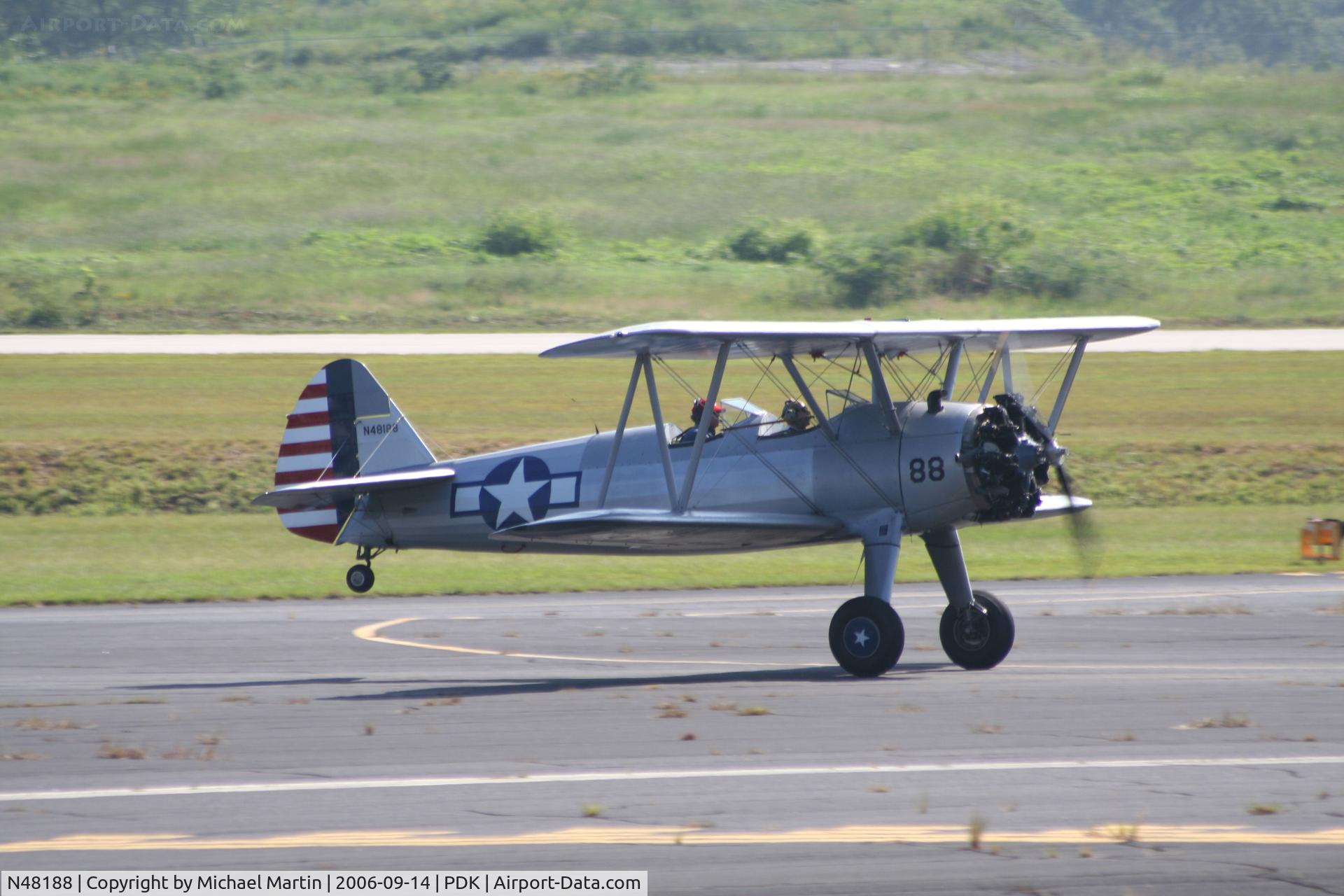 N48188, 1940 Boeing A75N1(PT17) C/N 75-951, Vintage aircraft taking off runway 20R