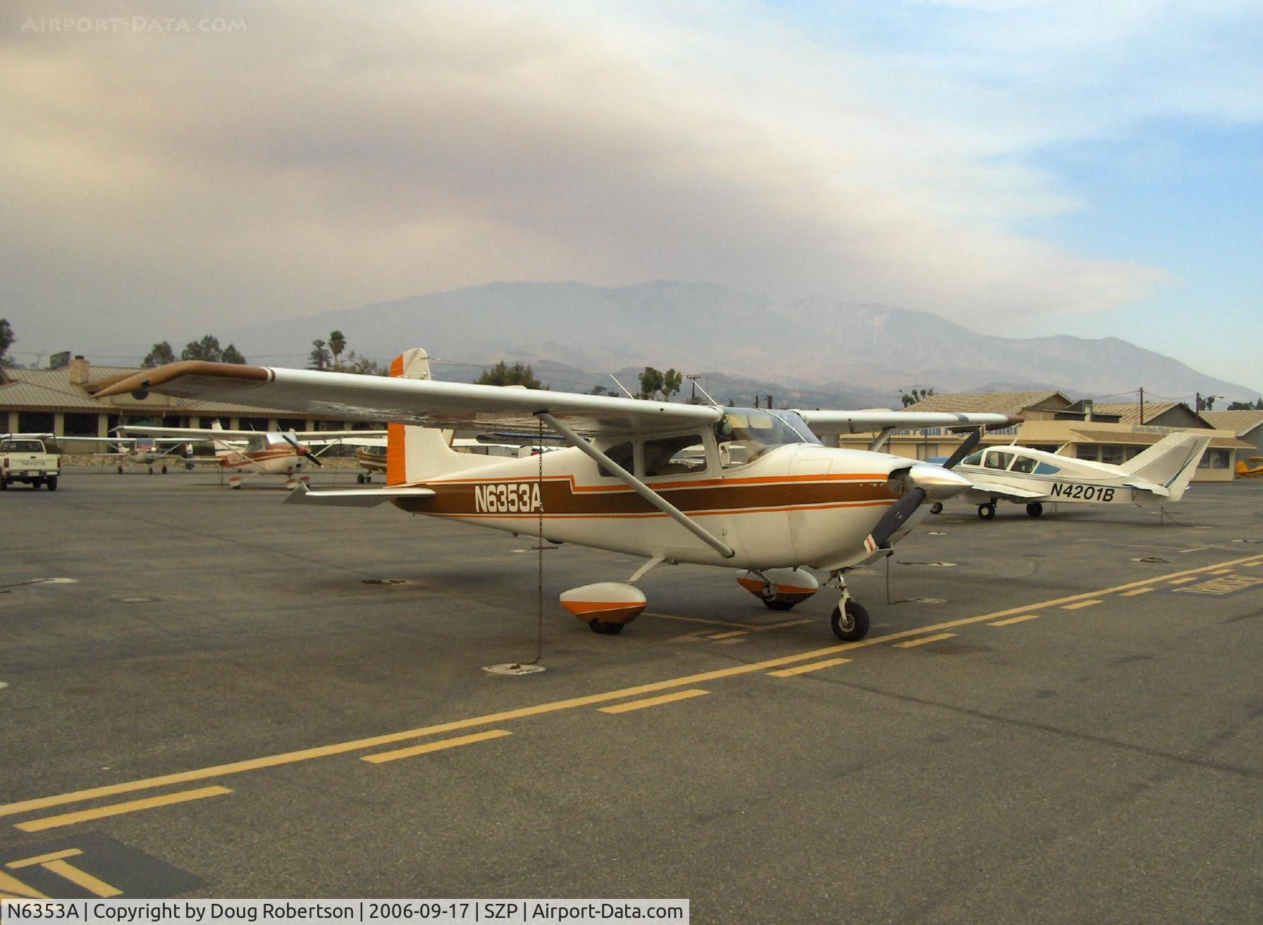 N6353A, 1956 Cessna 182 Skylane C/N 33153, 1956 Cessna 182, Continental O-470-S 230 Hp, Los Padres Mountains fire smoke in background, burning since 4 Sept.