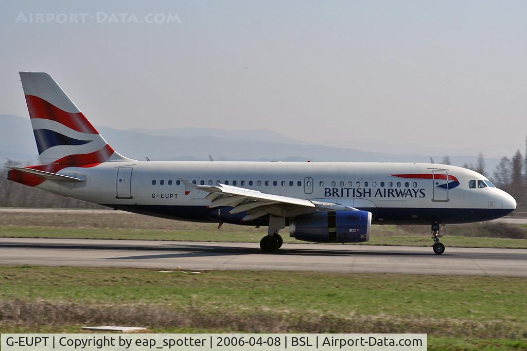 G-EUPT, 2000 Airbus A319-131 C/N 1380, landing as speedbird 752 from LHR