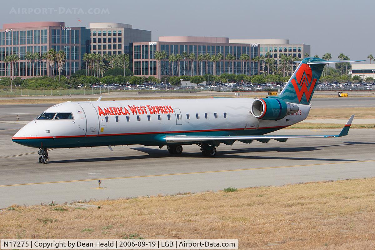 N17275, 1998 Bombardier CRJ-200LR (CL-600-2B19) C/N 7275, America West Express (Mesa Airlines) N17275 (FLT ASH2922) taxiing to RWY 30 for departure to Phoenix Sky Harbor Int'l (KPHX).