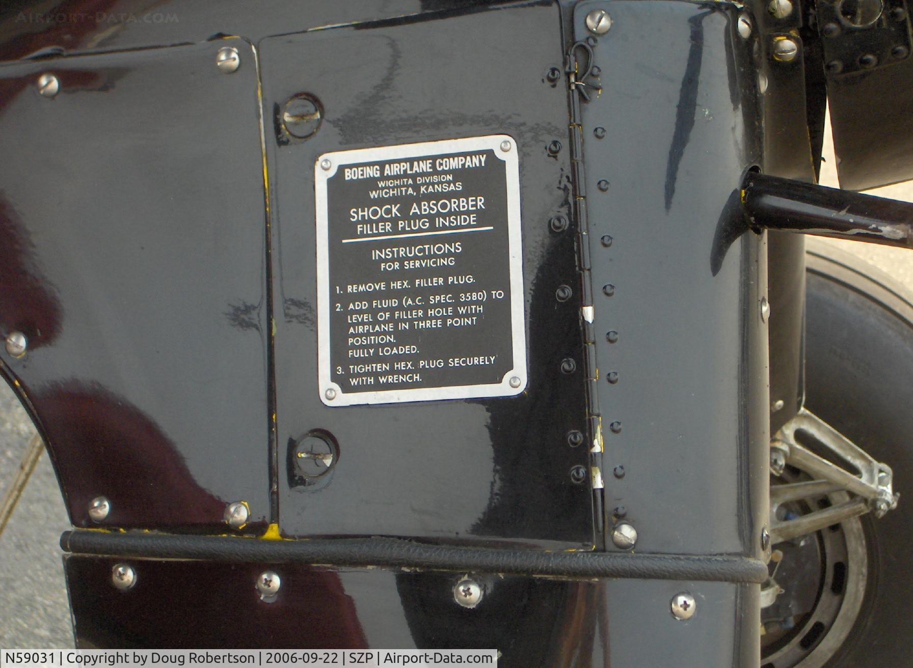 N59031, 1941 Boeing A75N1(PT17) C/N 75-3808, 1941 Boeing Stearman A75N1, Continental W670 220 Hp, Maintenance instruction plate