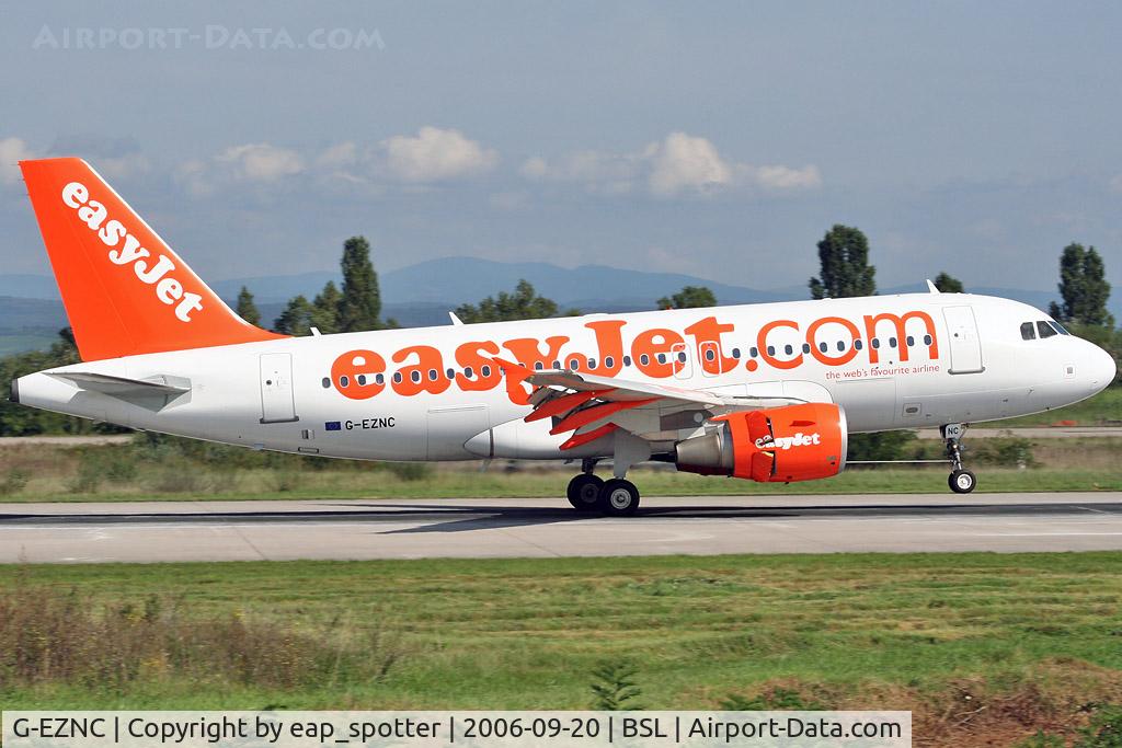 G-EZNC, 2003 Airbus A319-111 C/N 2050, landing on runway 16