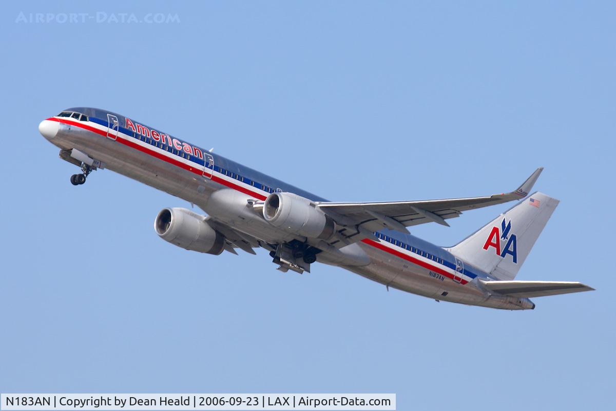 N183AN, 1999 Boeing 757-223 C/N 29593, American Airlines N183AN (FLT AAL2450) climbing out from RWY 25R enroute to Dallas Fort Worth Int'l (KDFW).