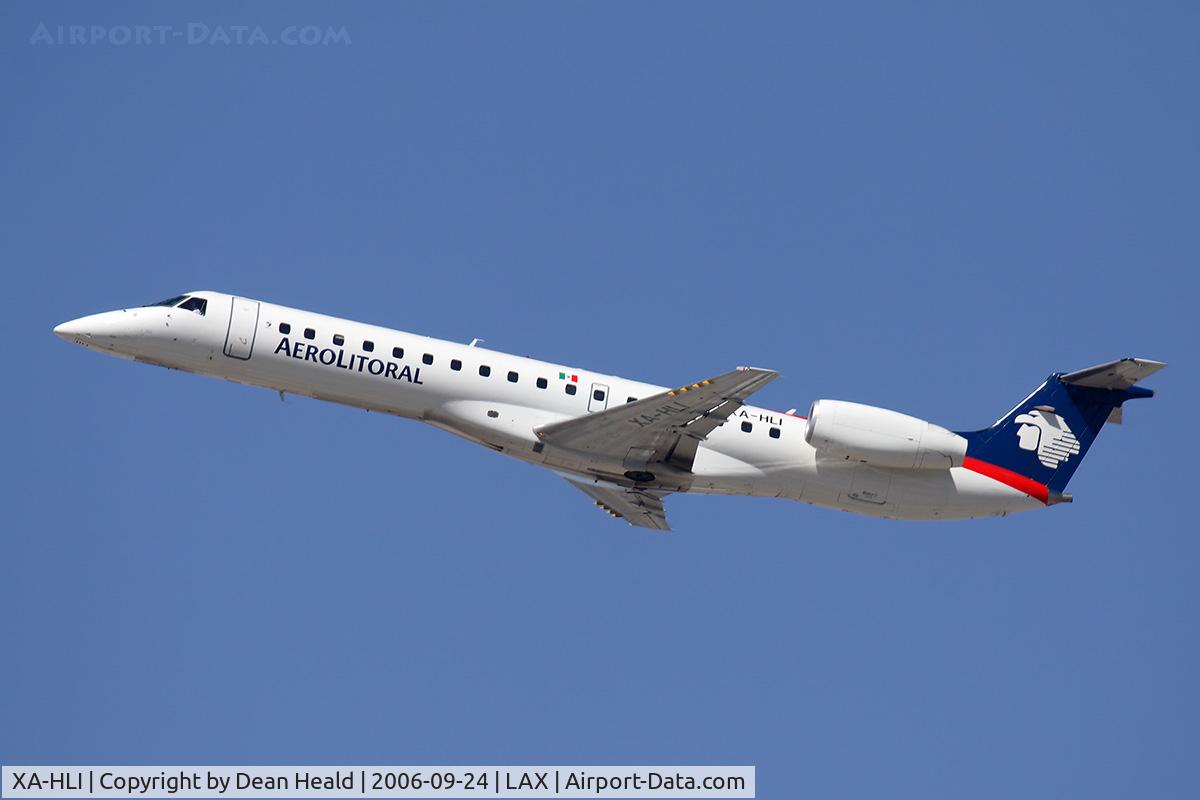 XA-HLI, 2000 Embraer EMB-145MP (ERJ-145MP) C/N 145337, AeroLitoral XA-HLI (FLT SLI2201) climbing out from RWY 25R enroute to General Ignacio P Garcia Int'l (MMHO) - Hermosillo, Mexico.