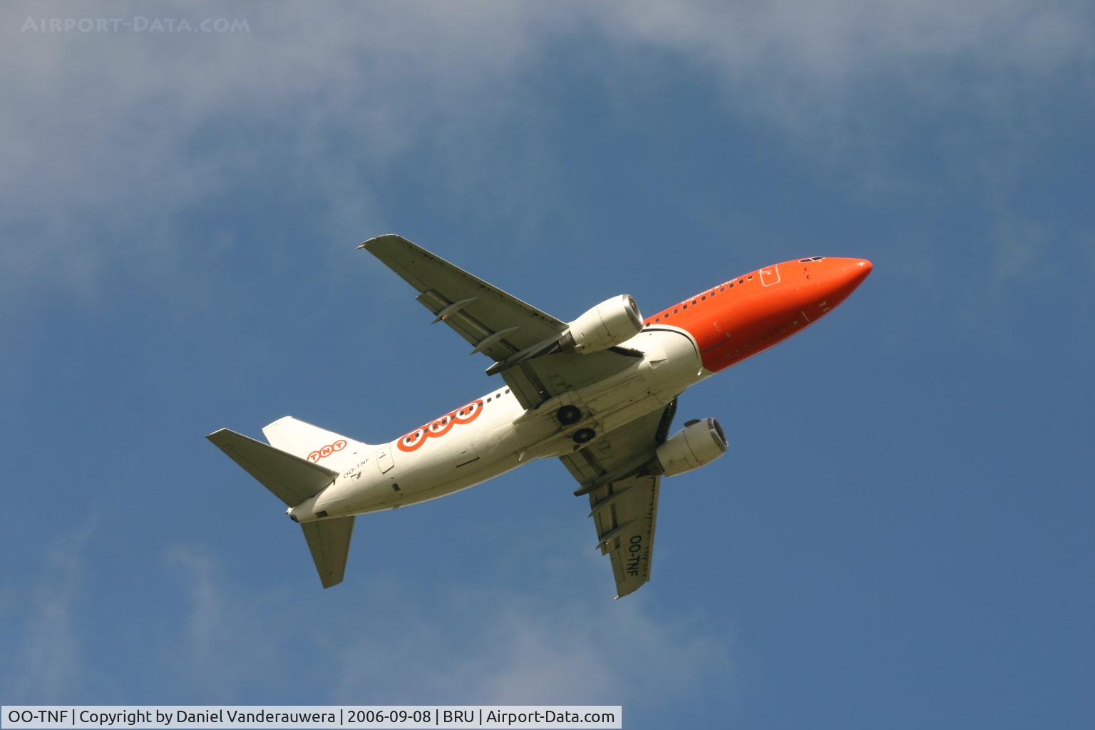 OO-TNF, 1988 Boeing 737-3Q8(QC) C/N 24131, flight TAY5011 is taking off from rwy 07R