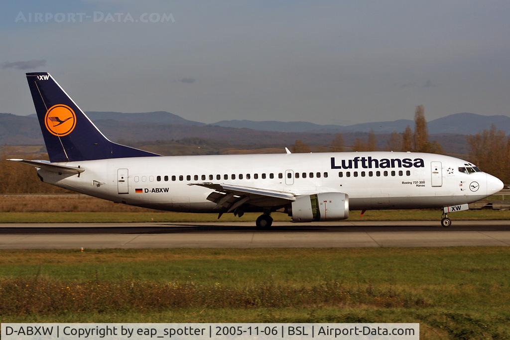 D-ABXW, 1989 Boeing 737-330 C/N 24561, arriving on runway 16 from FRA