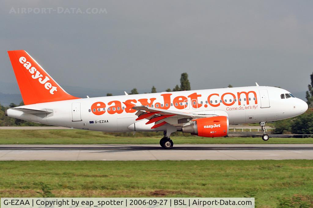 G-EZAA, 2006 Airbus A319-111 C/N 2677, inbound from SXF landing on runway 16
