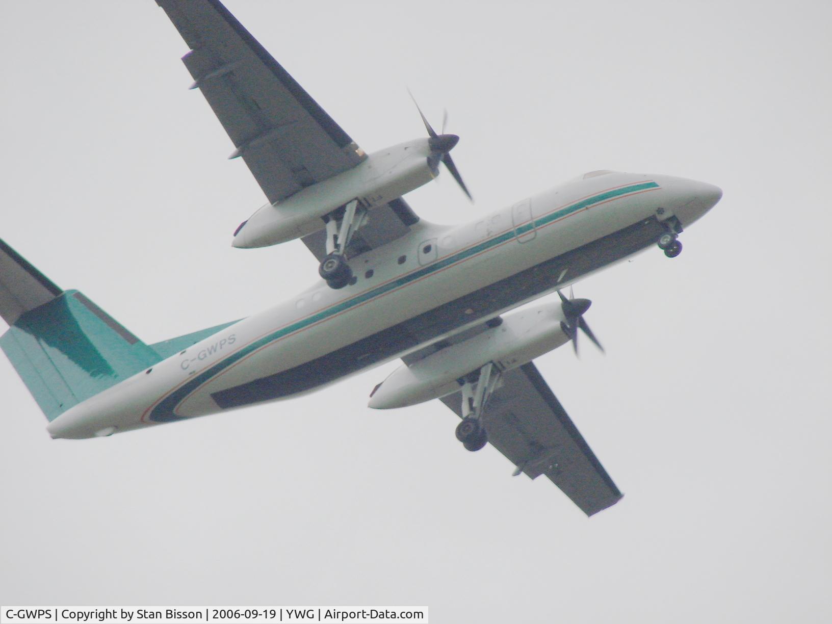 C-GWPS, 1988 De Havilland Canada DHC-8-102 Dash 8 C/N 120, On approach to Winnipeg - International (YWG / CYWG) Taken with Sony DSC-H5 camera