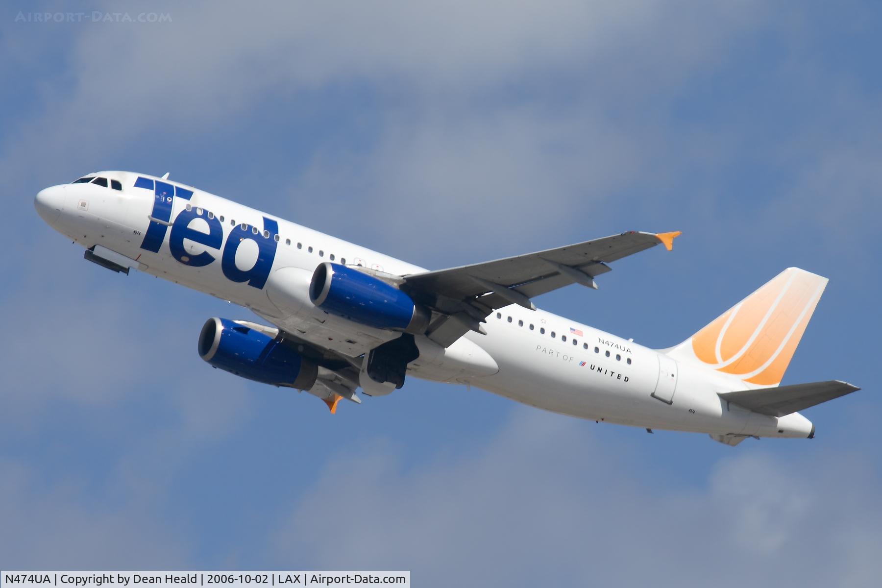 N474UA, 2001 Airbus A320-232 C/N 1475, United Airlines by Ted N474UA climbing out from RWY 25R.