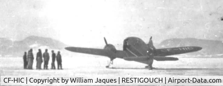 CF-HIC, Cessna T-50 Crane 1 Bobcat C/N Unknown, C-FHIC on Restigouche River ice at Dalhousie, NB, Canada, late 40s/early 50s