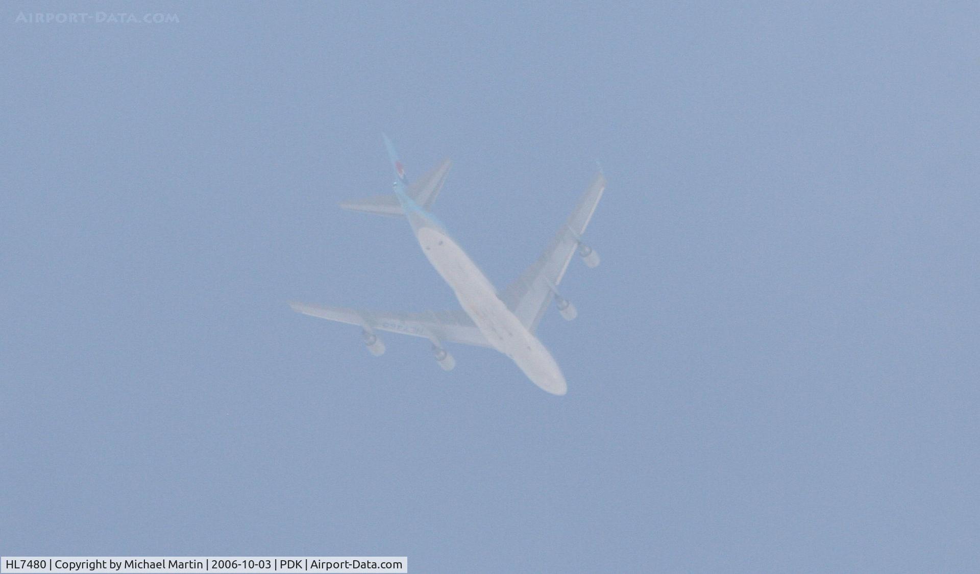 HL7480, 1990 Boeing 747-4B5F/SCD C/N 24619, KAL 10000' above PDK