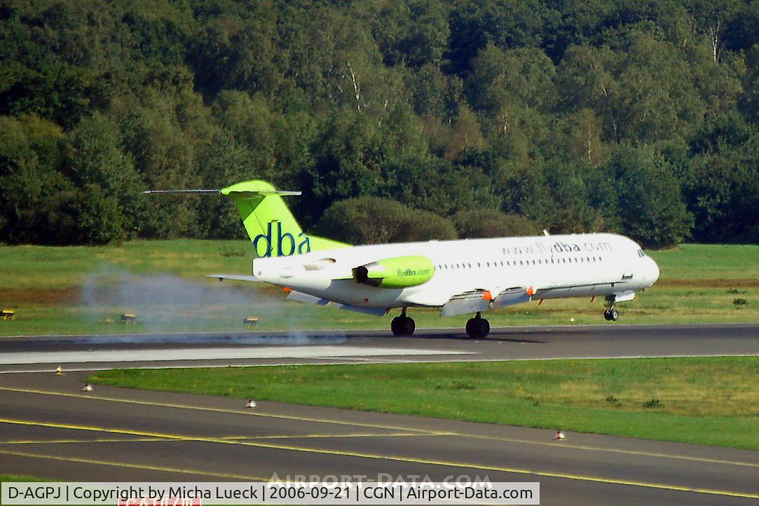 D-AGPJ, 1990 Fokker 100 (F-28-0100) C/N 11312, Burning rubber in Cologne/Bonn