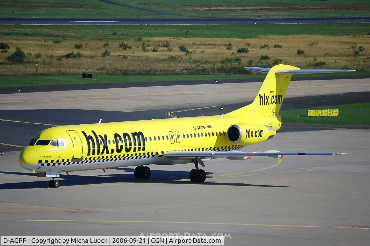 D-AGPP, 1991 Fokker 100 (F-28-0100) C/N 11337, Taxiing to the gate
