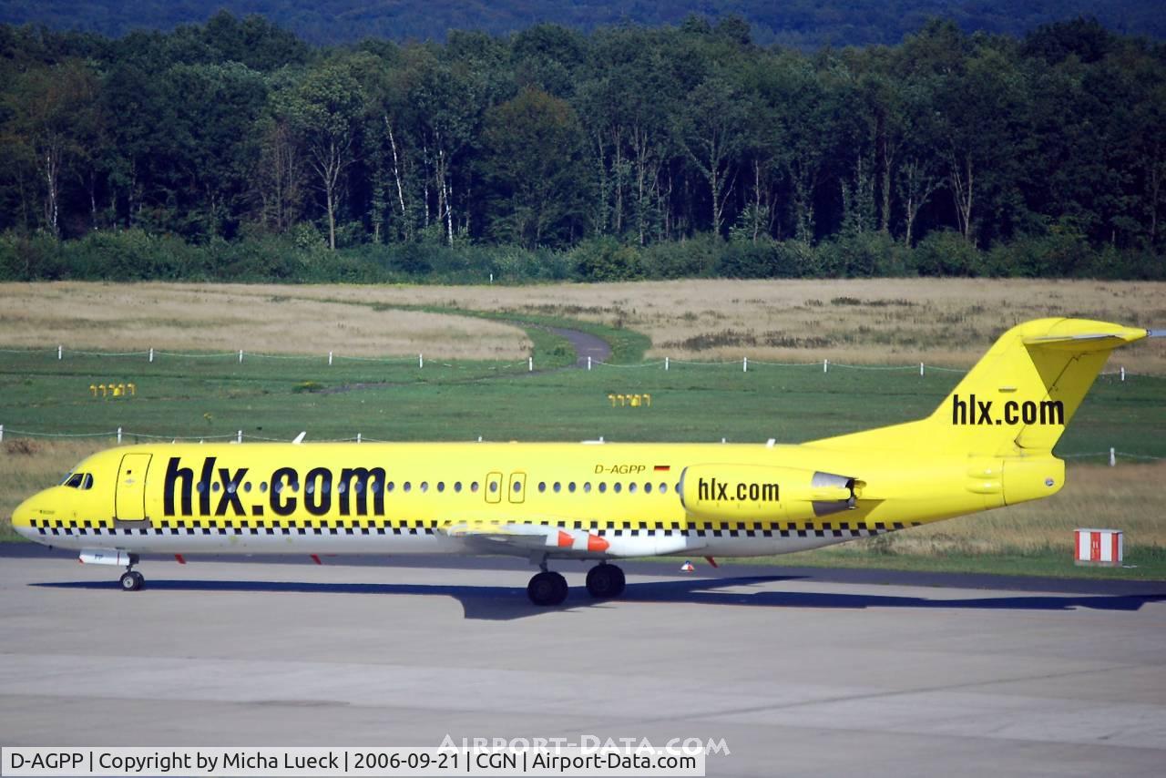 D-AGPP, 1991 Fokker 100 (F-28-0100) C/N 11337, Taxiing to the gate