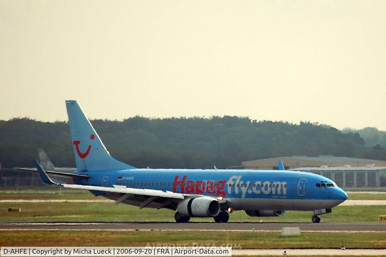 D-AHFE, 1998 Boeing 737-8K5 C/N 27979, Just landed, thrust reversers deployed