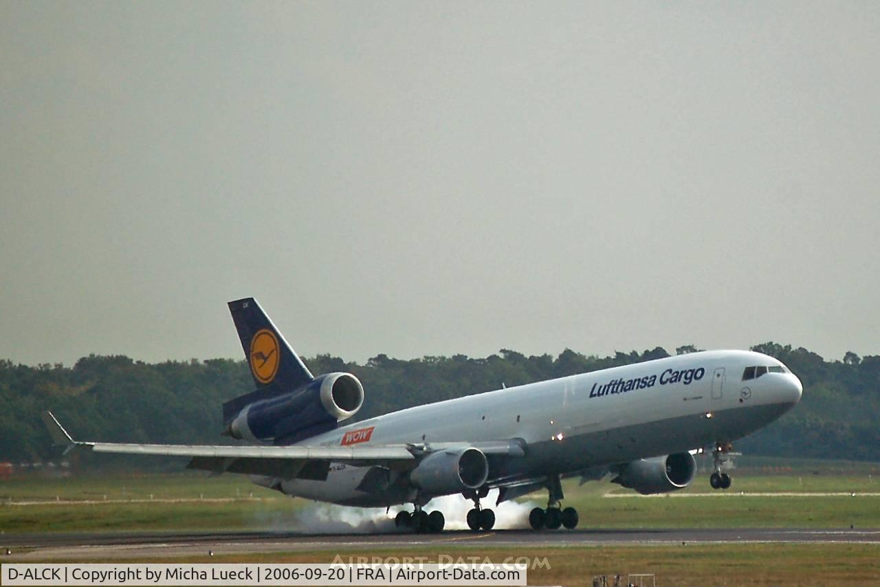 D-ALCK, 2000 McDonnell Douglas MD-11F C/N 48803, Burning rubber in Frankfurt