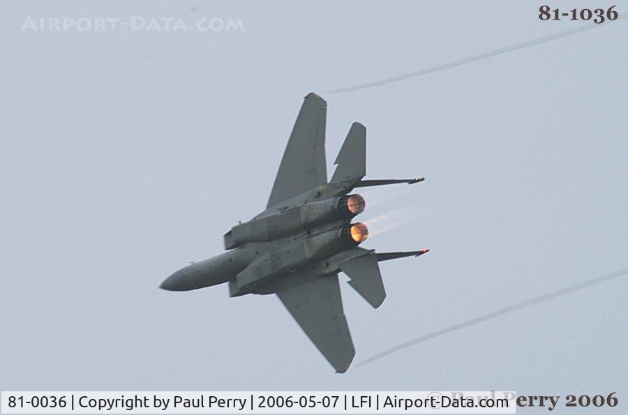 81-0036, 1981 McDonnell Douglas F-15C Eagle C/N 0776/C219, Pulling hard in her turn, burners blazing