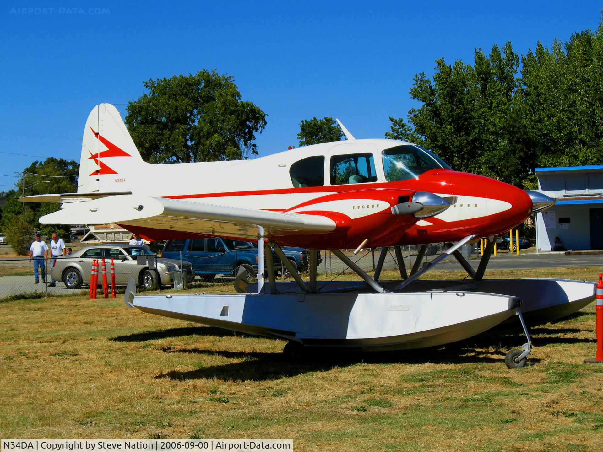 N34DA, 1958 Piper PA-23-160 Apache C/N 23-1469, float-equipped 1958 Piper PA-23-160 Apache owned by Aquaterra Aviation and attending Clear Lake Splash-in @ Natural High School seaplane ramp, Lakeport, CA