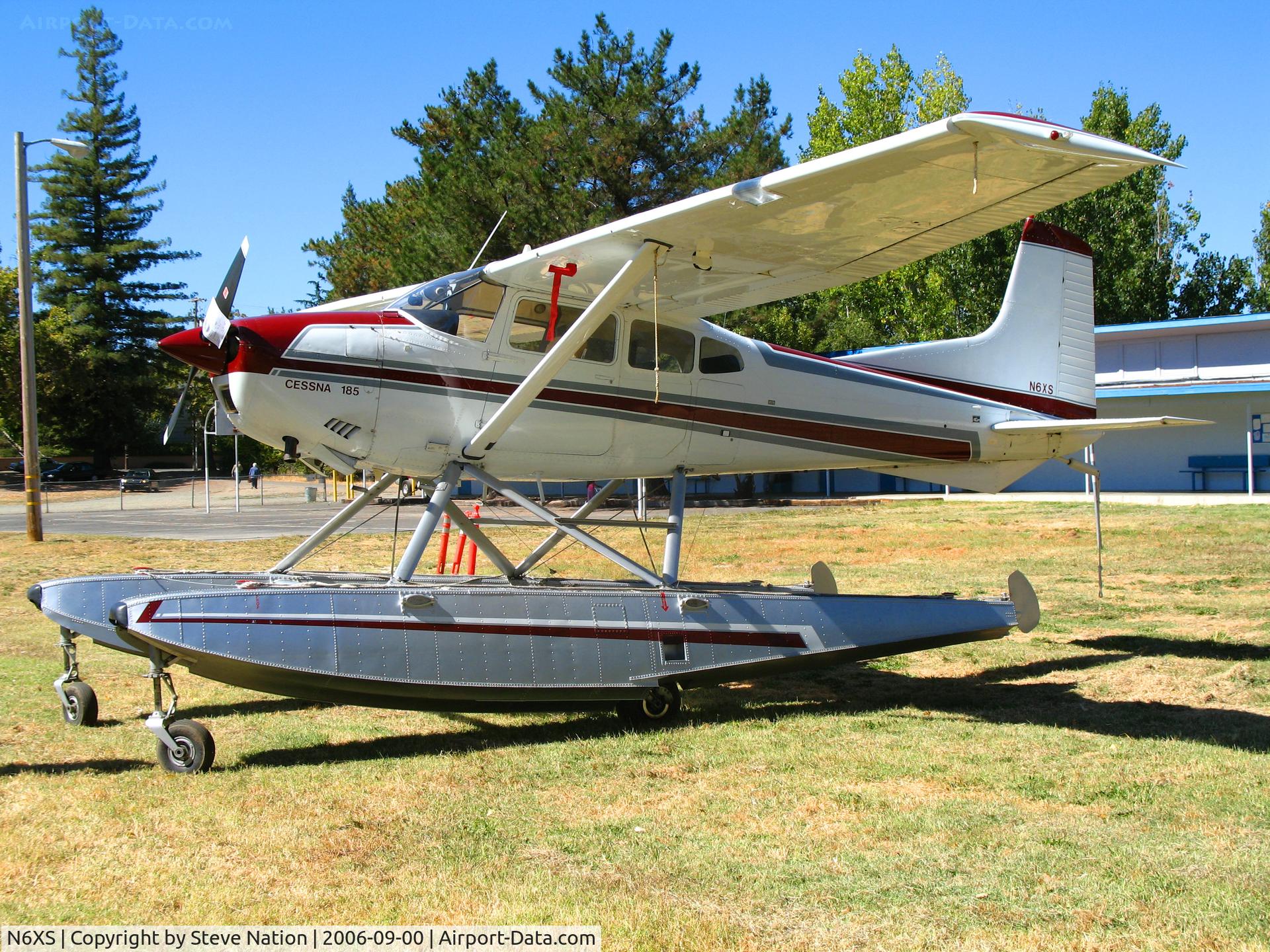 N6XS, Cessna A185E Skywagon 185 C/N 1851424, float-equipped Cessna A185E attending Clear Lake Splash-in @ Natural High School seaplane ramp, Lakeport, CA