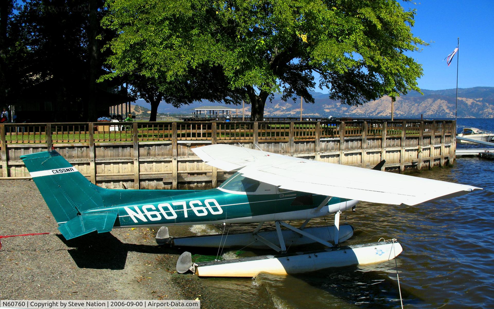 N60760, 1969 Cessna 150J C/N 15070555, NorCal Aviation float-equipped 1969 Cessna 150J moored at Skylark Shores Motel, Lakeport, CA for 2006 Clear Lake Splash-in