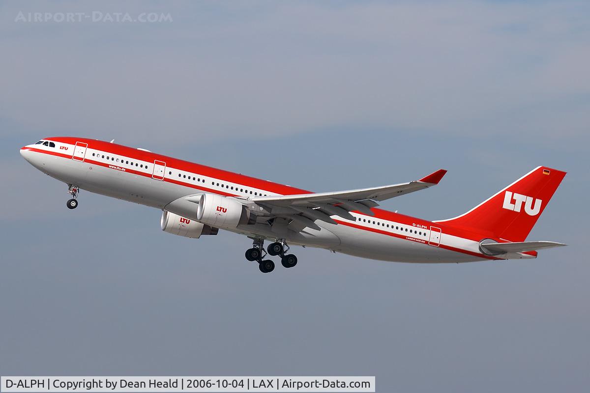 D-ALPH, 2006 Airbus A330-223 C/N 739, LTU D-ALPH (FLT LTU531) climbing out from RWY 25R enroute to Dusseldorf (EDDL).
