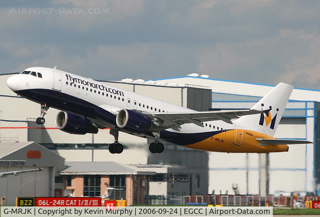 G-MRJK, 1999 Airbus A320-214 C/N 1081, Monarch blasting away from 24R