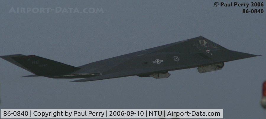 86-0840, 1986 Lockheed F-117A Nighthawk C/N A.4065, Not long into the air, pulling the gear up