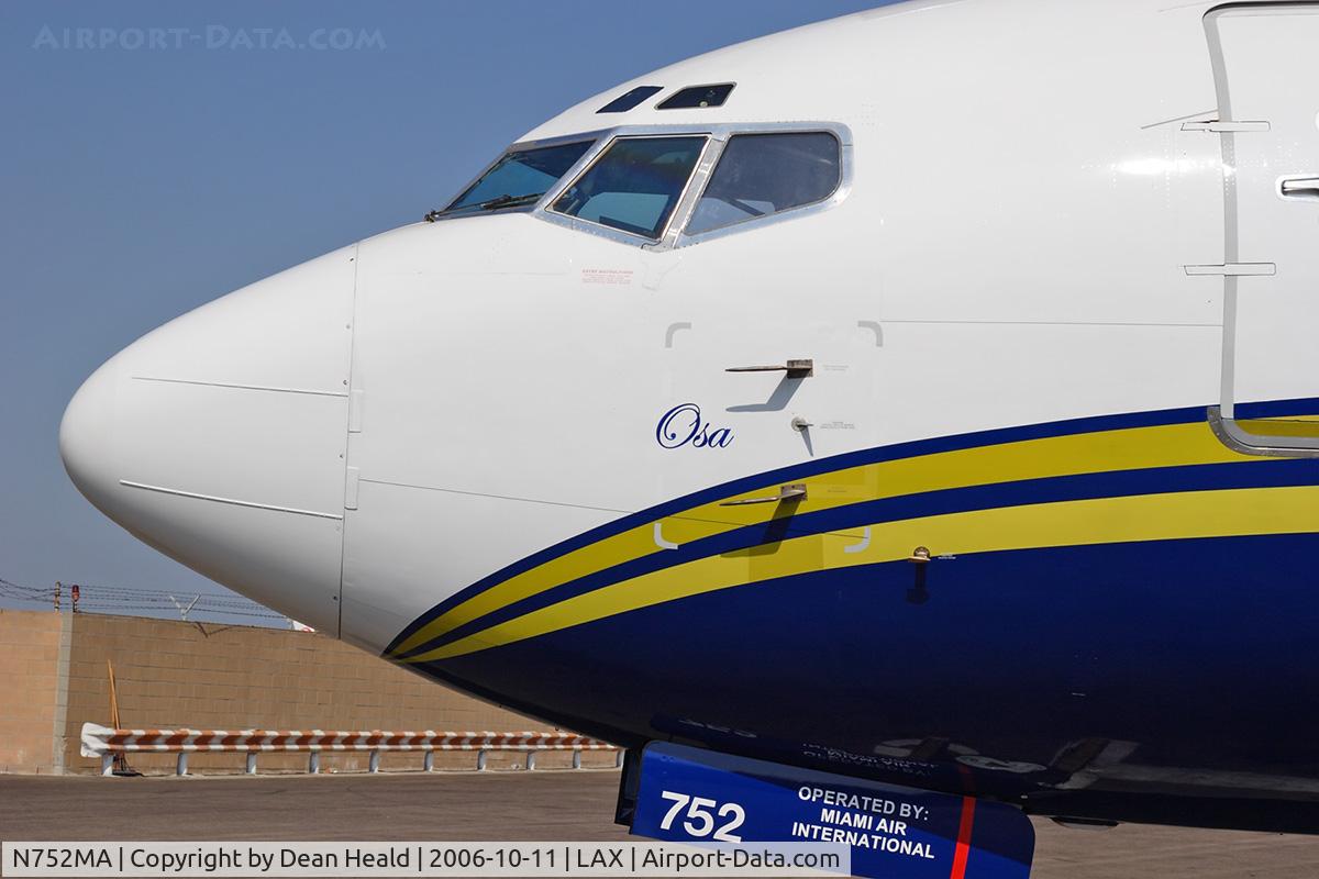 N752MA, 1996 Boeing 737-48E C/N 28198, Close-up of the nose of Miami Air International N752MA 