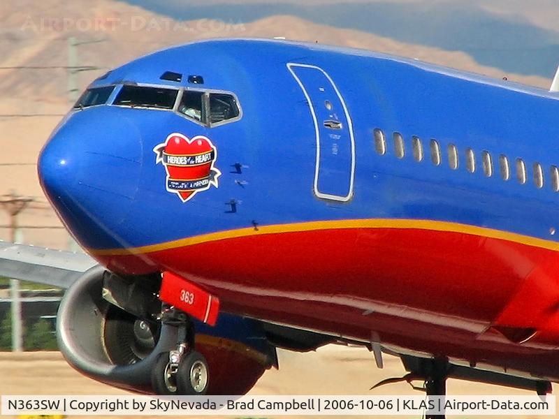 N363SW, 1993 Boeing 737-3H4 C/N 26574, Southwest Airlines - 'Hero's of the Heart' / 1993 Boeing 737-3H4 / 4/12/2009: My Son is flying from AUS to LAS on this one.