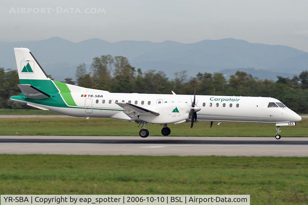 YR-SBA, 1996 Saab 2000 C/N 2000-038, landing for a maintenance visite ex Crossair HB-IZV