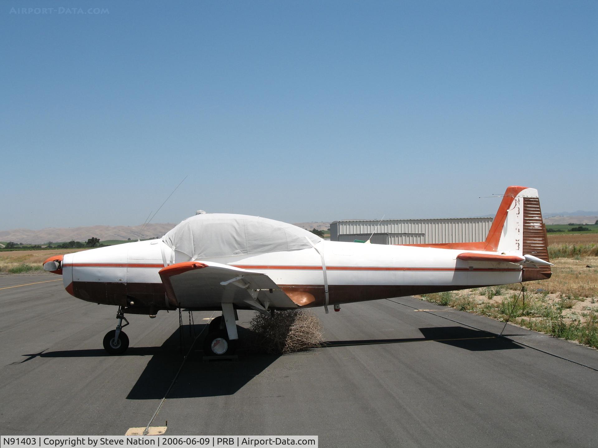 N91403, 1946 North American Navion C/N NAV-4-76, 1946 Ryan Navion with canopy cover @ Paso Robles Municipal, CA