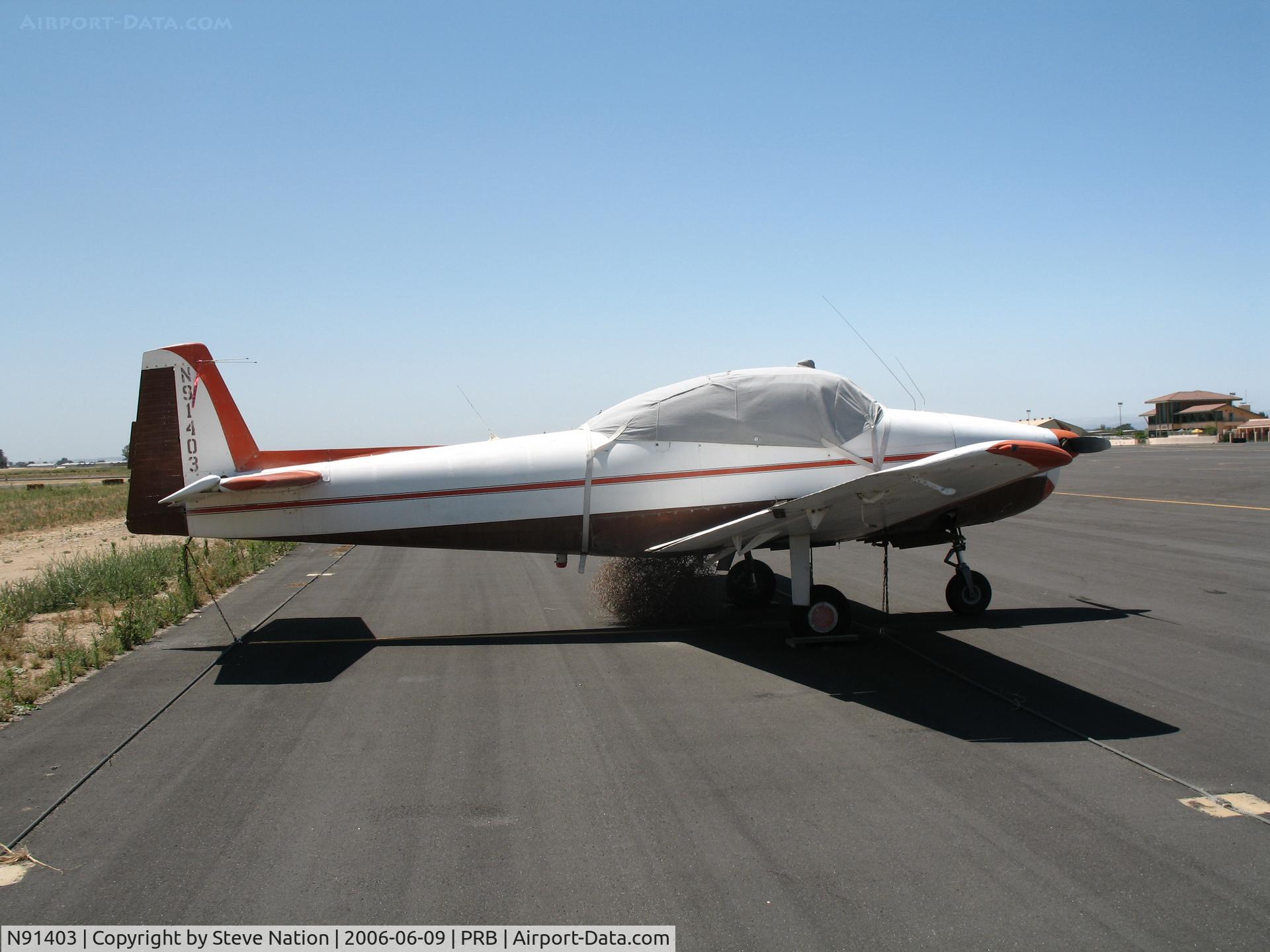 N91403, 1946 North American Navion C/N NAV-4-76, 1946 Ryan Navion with canopy cover @ Paso Robles Municipal, CA
