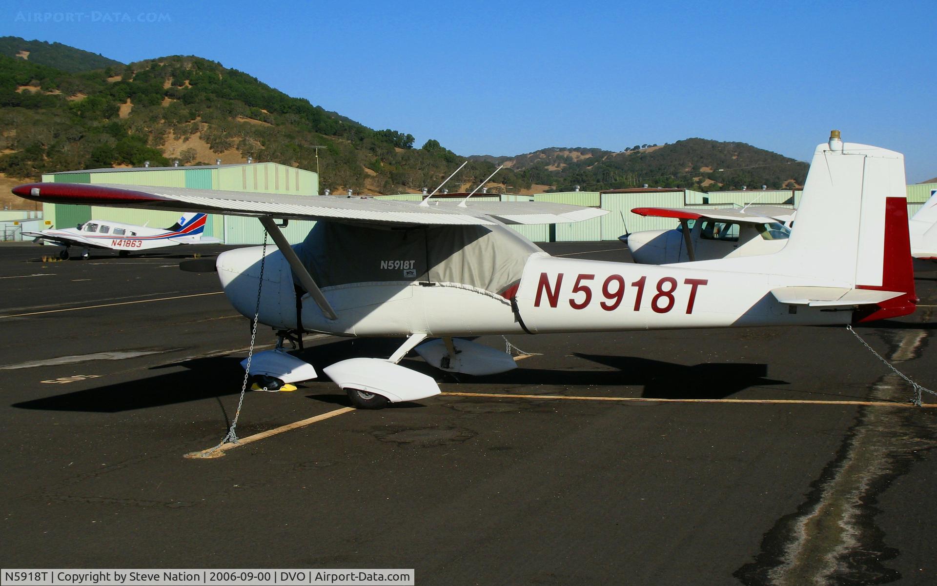 N5918T, 1964 Cessna 150D C/N 15060618, Straight-tailed 1964 Cessna 150D with cabin cover @ Gnoss Field (Novato), CA