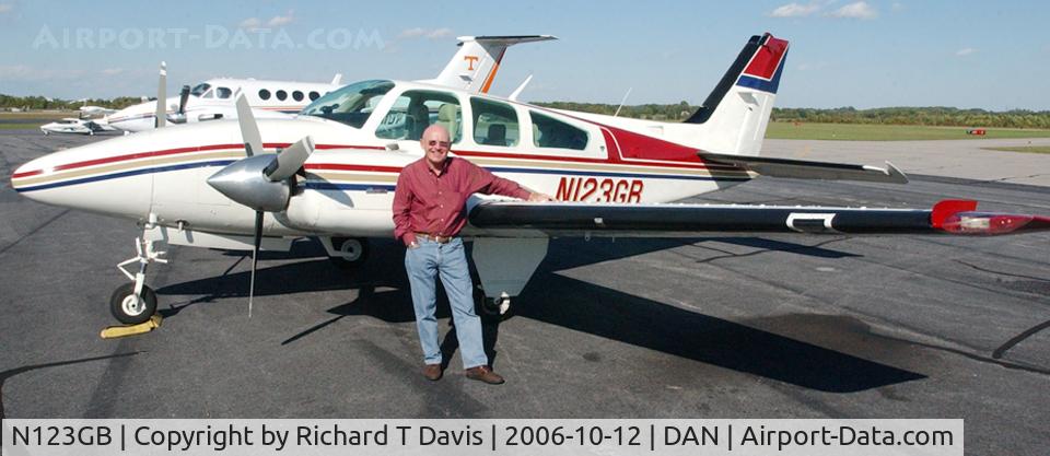 N123GB, 1979 Beech E-55 Baron C/N TE-1165, Gary stands with his 1979 Beech E-55 after a refuel and  rest  up in Danville Va. before setting out in his beautiful plane. The sound of his engines turned heads as he went airborne.