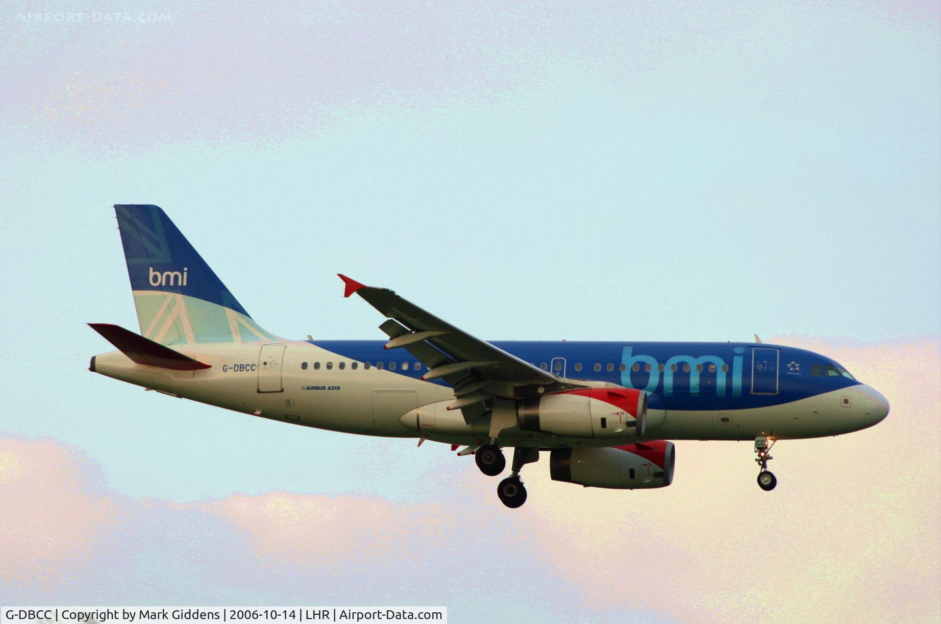G-DBCC, 2004 Airbus A319-131 C/N 2194, BMI Airbus 319 just about to land on runway 09L at London Heathrow