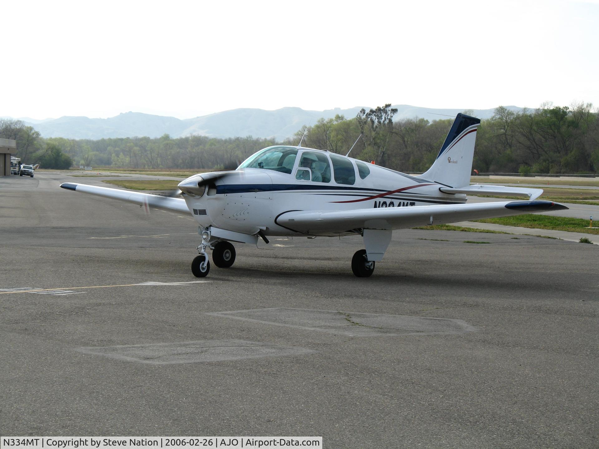 N334MT, 1962 Beech 35-B33 Debonair C/N CD-520, 1962 Beech 35-B33 taxying in @ Corona Municipal Airport, CA from Big Bear, CA