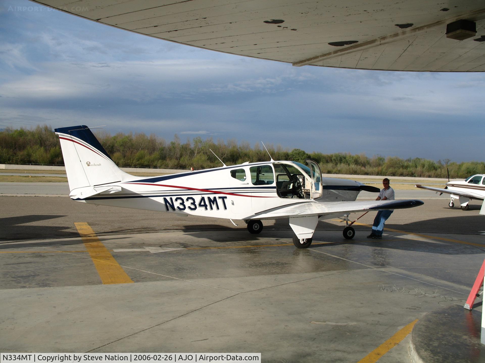 N334MT, 1962 Beech 35-B33 Debonair C/N CD-520, 1962 Beech 35-B33 ready for gas @ Corona Municipal Airport, CA from Big Bear, CA