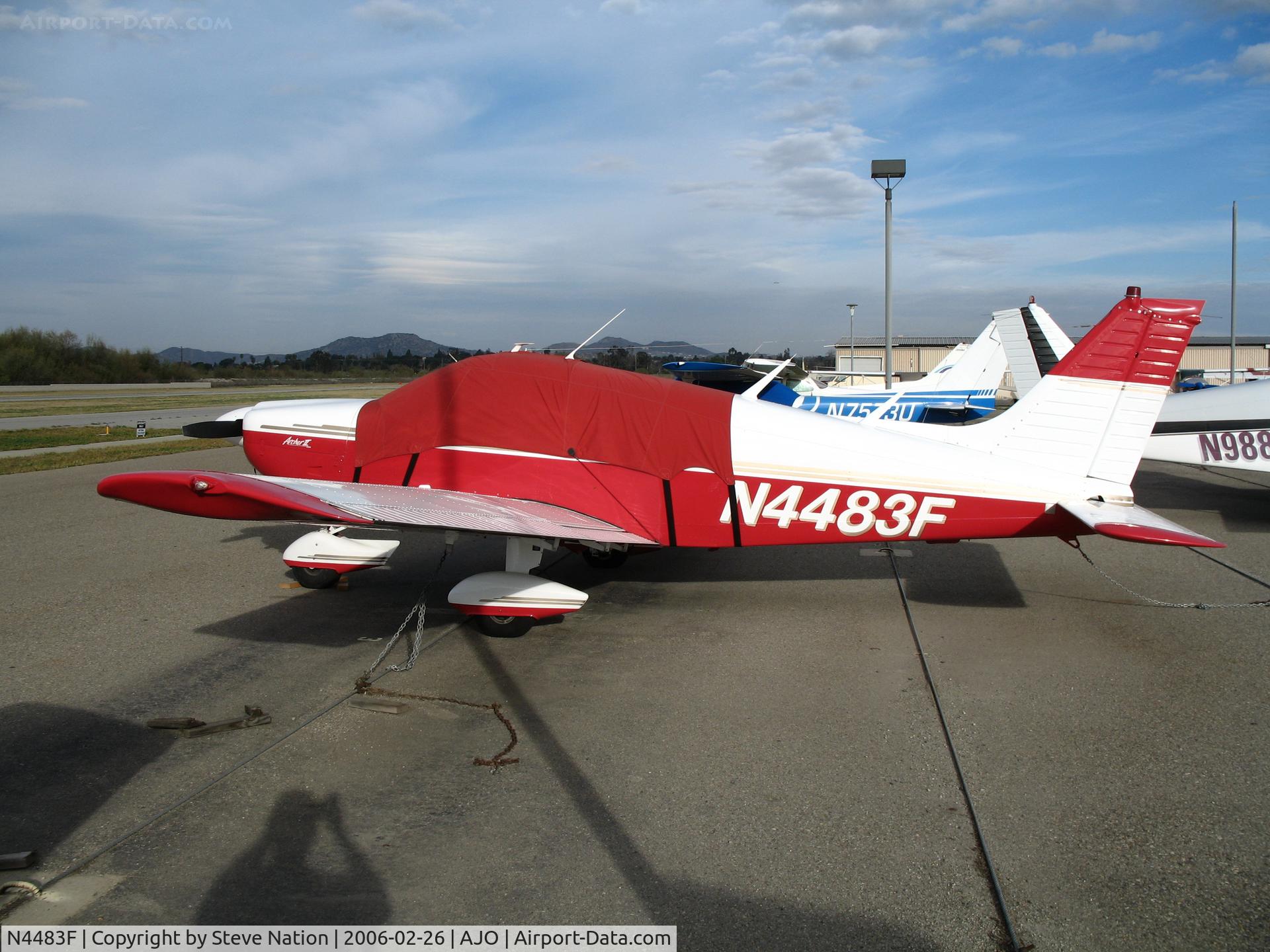 N4483F, 1976 Piper PA-28-181 C/N 28-7790031, 1976 Piper PA-28-181 with cockpit cover @ Corona Municipal Airport, CA from Big Bear, CA