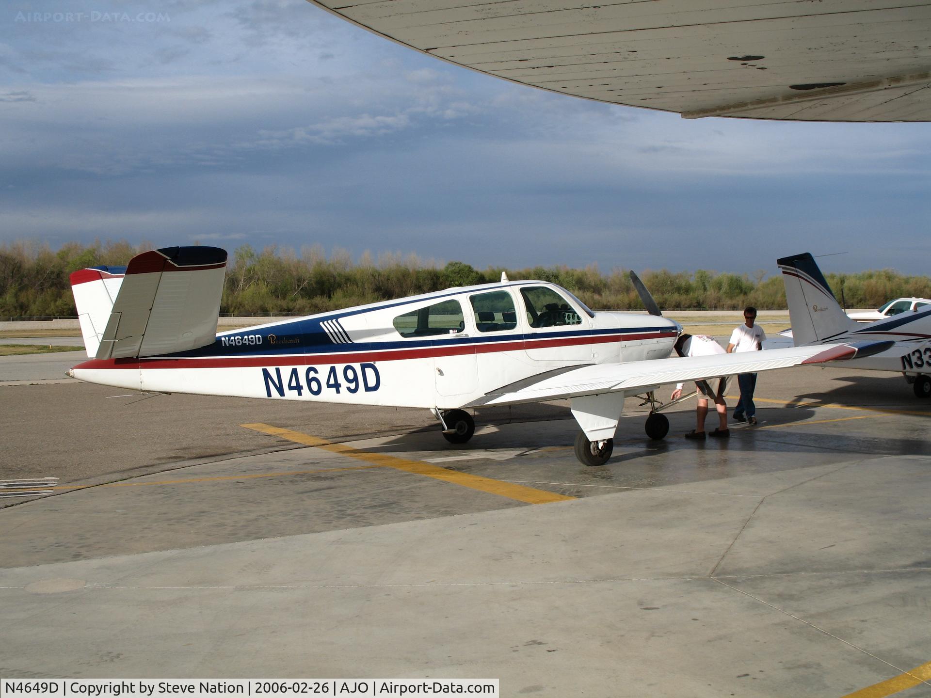 N4649D, 1956 Beech G35 Bonanza C/N D-4806, 1956 Beech G35 stopping for gas @ Corona Municipal Airport, CA
