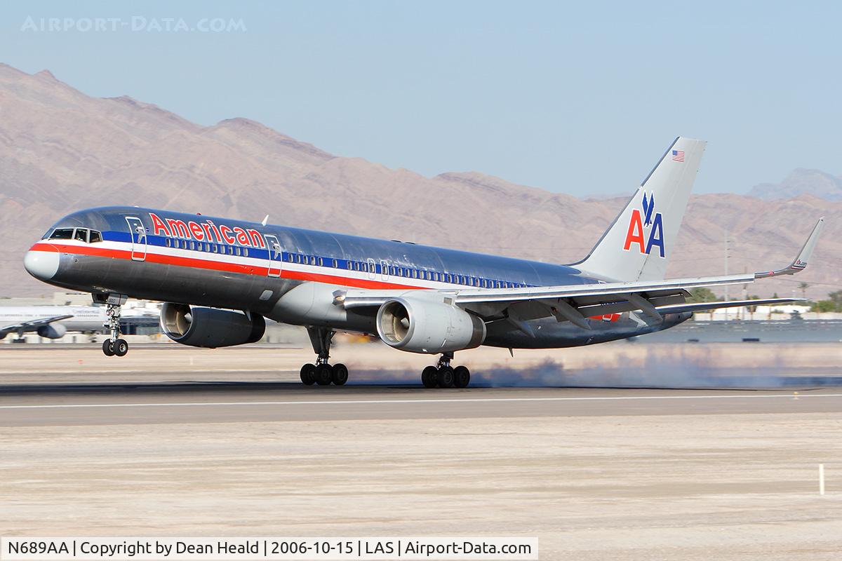 N689AA, 1993 Boeing 757-223 C/N 25731, American Airlines N689AA (FLT AAL932) from Miami Int'l (KMIA) touching down on RWY 25L.