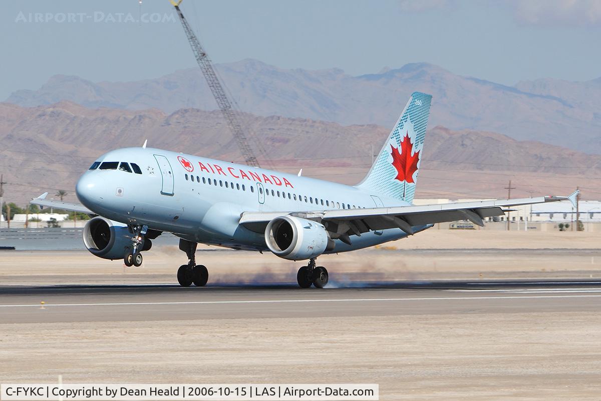 C-FYKC, 1997 Airbus A319-114 C/N 691, Air Canada C-FYKC (FLT ACA597) from Lester B Pearson Toronto Int'l (CYYZ) touching down on RWY 25L.