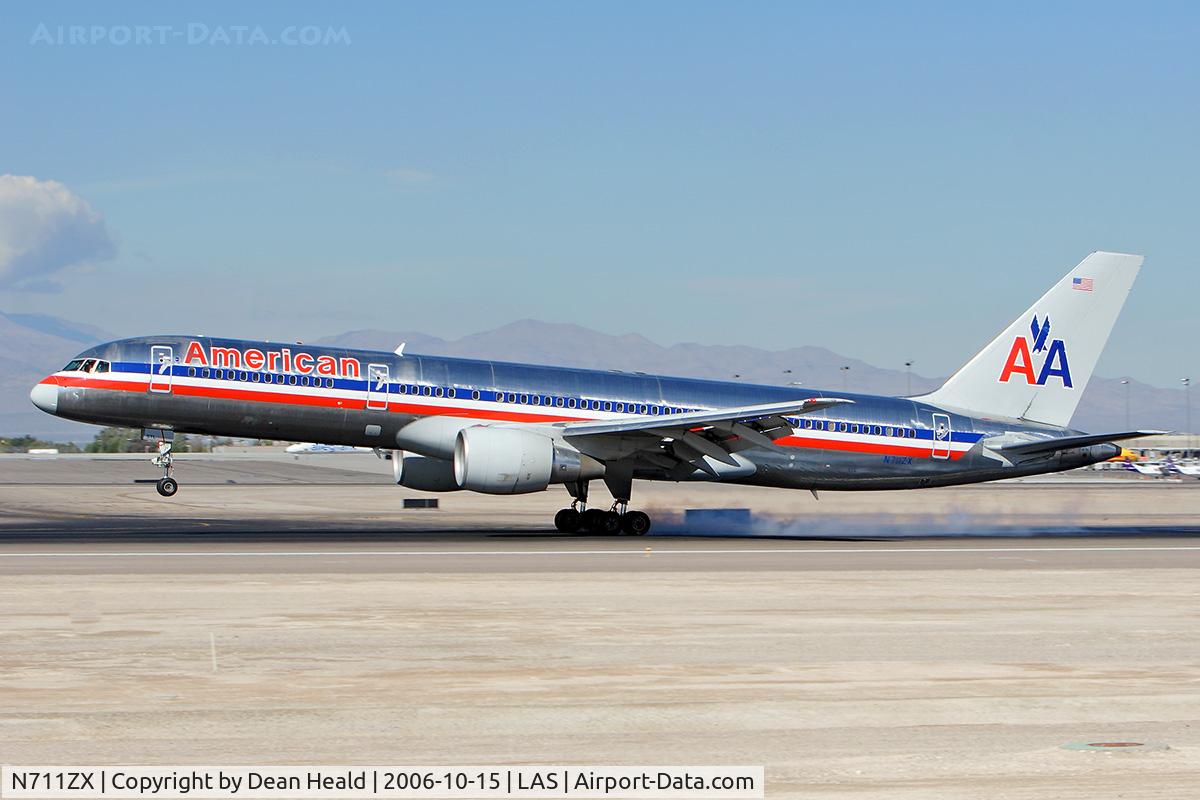 N711ZX, 1997 Boeing 757-231 C/N 28481, American Airlines N711ZX (FLT AAL1395) from Dallas Fort Worth Int'l (KDFW) touching down on RWY 25L.