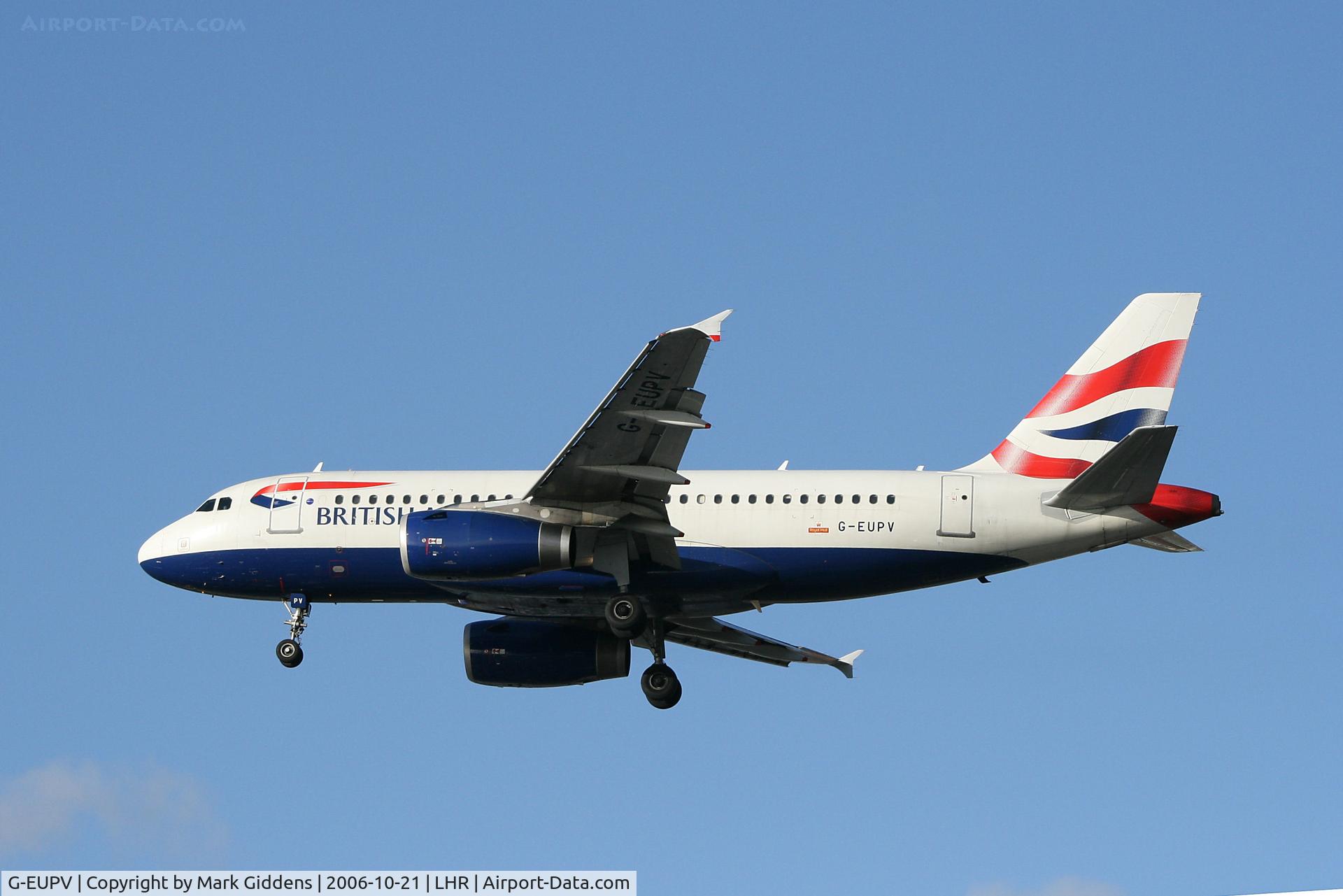 G-EUPV, 2001 Airbus A319-131 C/N 1423, British Airways Airbus A319 arriving 27R Heathrow