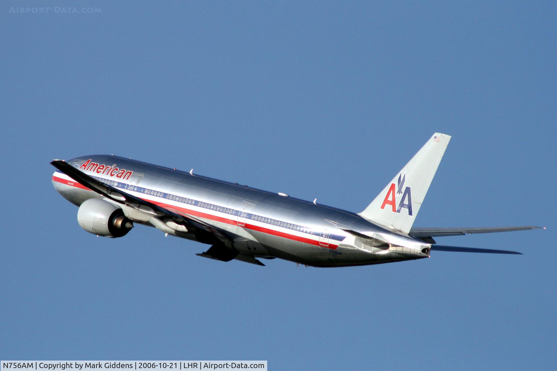 N756AM, 2001 Boeing 777-223 C/N 30264, Departing runway 27L at London Heathrow