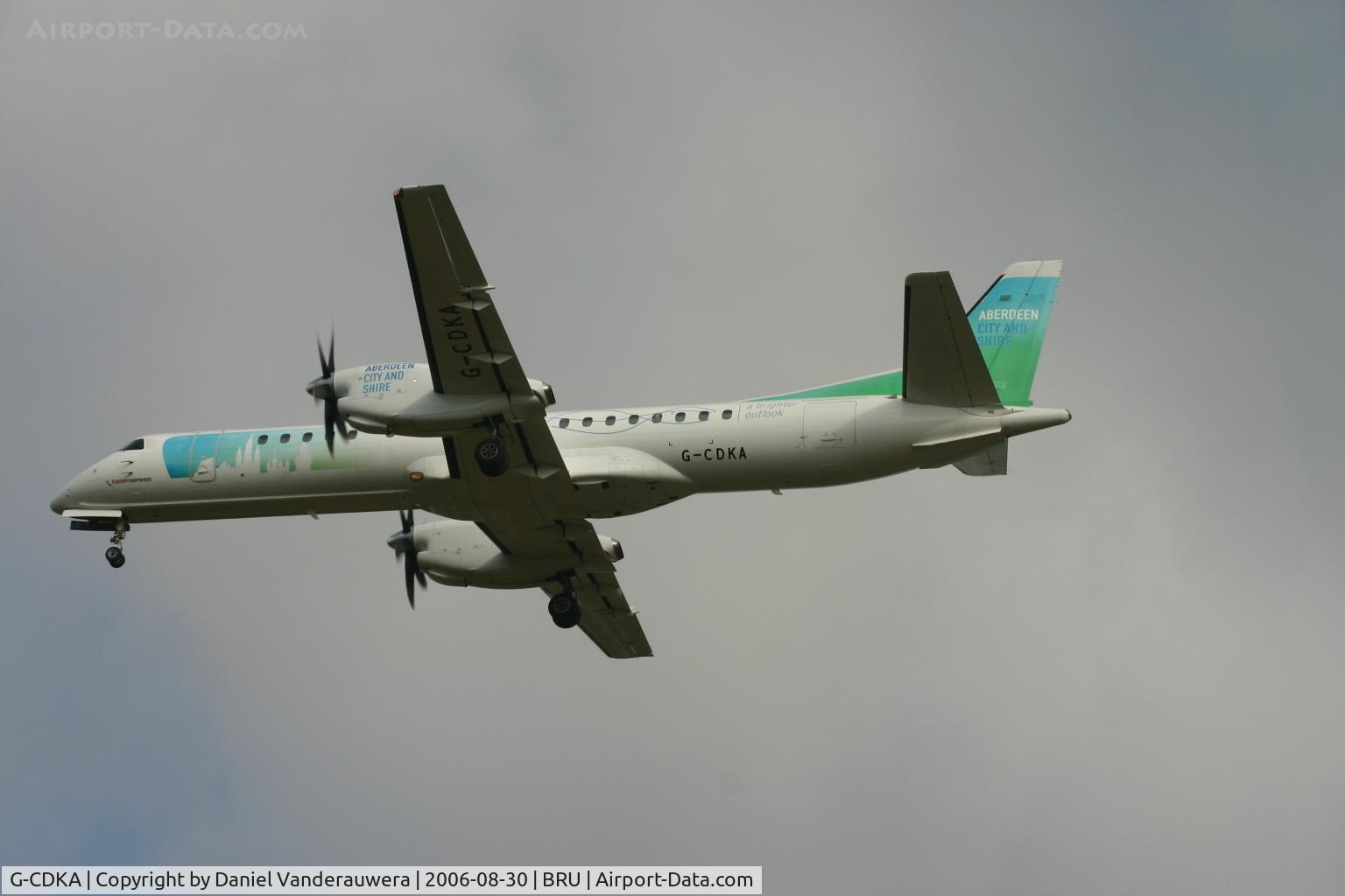 G-CDKA, 1993 Saab 2000 C/N 2000-006, descending to rwy 25R